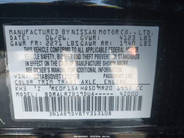 3N1AB9DV8TY313108 Nissan SENTRA SR