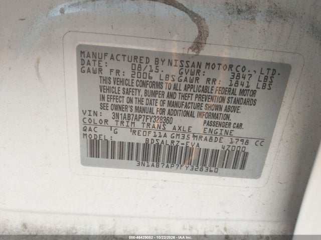 Aukcja sprzedaży 2015 Nissan Sentra Sr, vin: 3N1AB7AP7FY328360, numer aukcji: 46429082