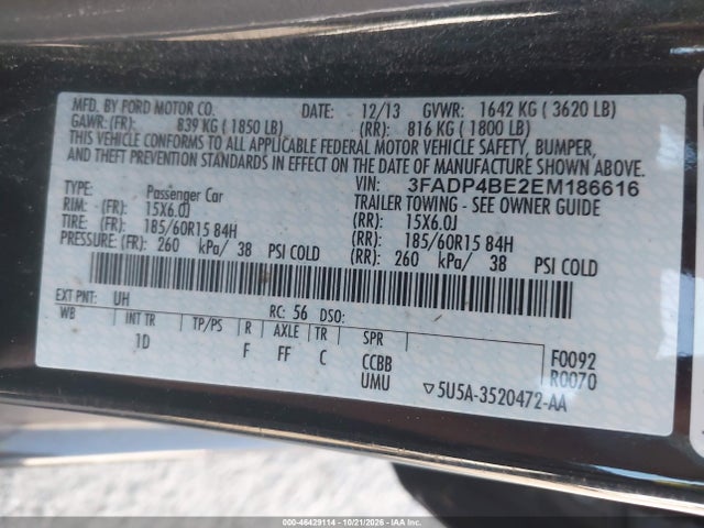 Продаж на аукціоні авто 2014 Ford Fiesta Se, vin: 3FADP4BE2EM186616, номер лоту: 46429114