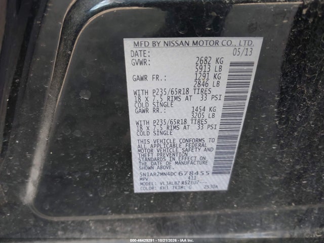Продаж на аукціоні авто 2013 Nissan Pathfinder S, vin: 5N1AR2MN4DC678455, номер лоту: 46429291