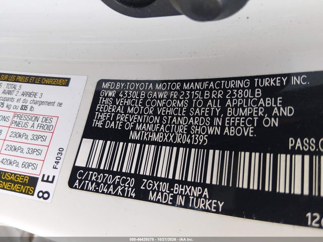 46429378 :رقم المزاد ، NMTKHMBXXJR041395 vin ، 2018 Toyota C-hr Xle Premium مزاد بيع