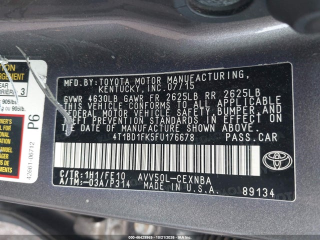 Aukcja sprzedaży 2015 Toyota Camry Hybrid Le, vin: 4T1BD1FK5FU176678, numer aukcji: 46429969