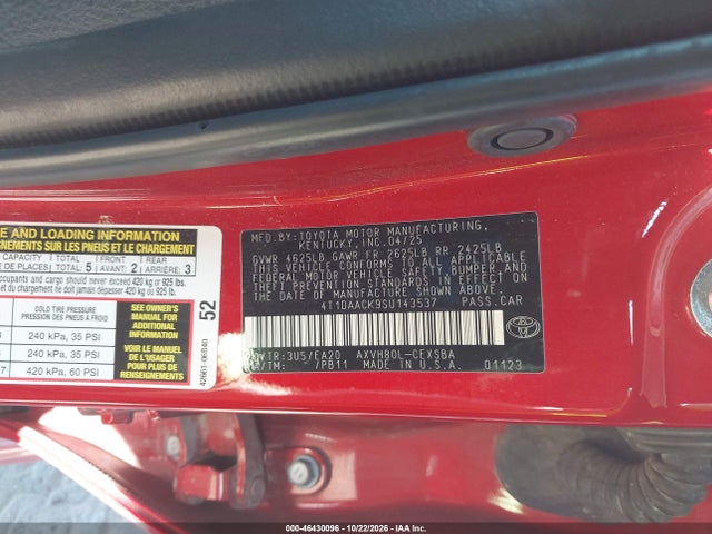 4T1DAACK9SU143537 Toyota CAMRY SE