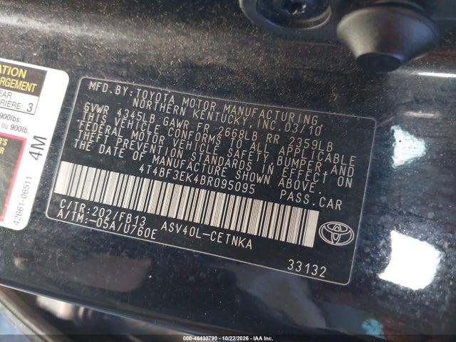 Продаж на аукціоні авто 2011 Toyota Camry Le, vin: 4T4BF3EK4BR095095, номер лоту: 46430790