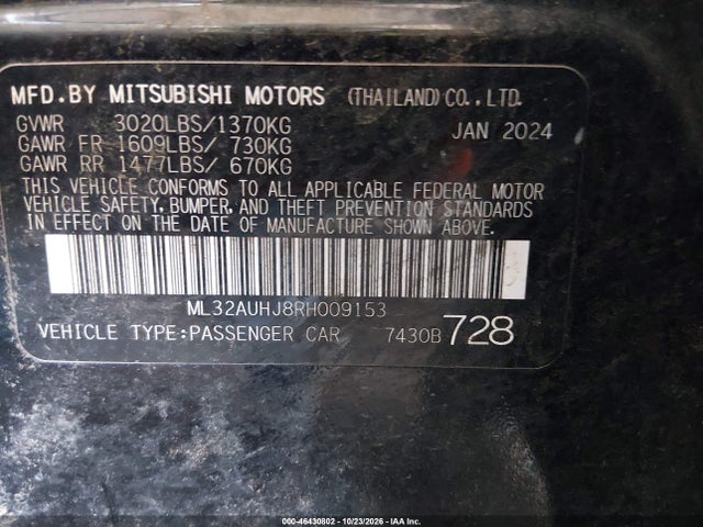 Mitsubishi Mirage Es/le 2024 ML32AUHJ8RH009153 Image 9