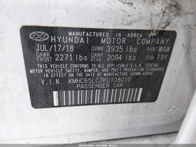 46430863 :رقم المزاد ، KMHC65LC7KU108010 vin ، 2019 Hyundai Ioniq Hybrid Blue مزاد بيع