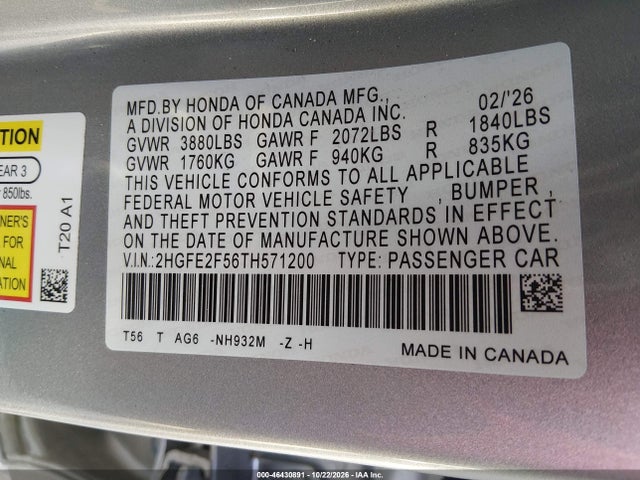 Honda Civic Sport 2026 2HGFE2F56TH571200 Image 9