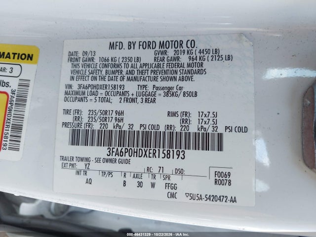 Ford FUSION SE 2014 3FA6P0HDXER158193 Image 9