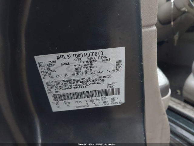 Aukcja sprzedaży 2008 Ford Escape Hybrid, vin: 1FMCU49H78KA71371, numer aukcji: 46431858