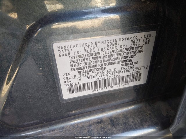 Auction sale of the 2015 Nissan Sentra Fe+ S/s/sl/sr/sv, vin: 3N1AB7AP3FY318344, lot number: 46431955