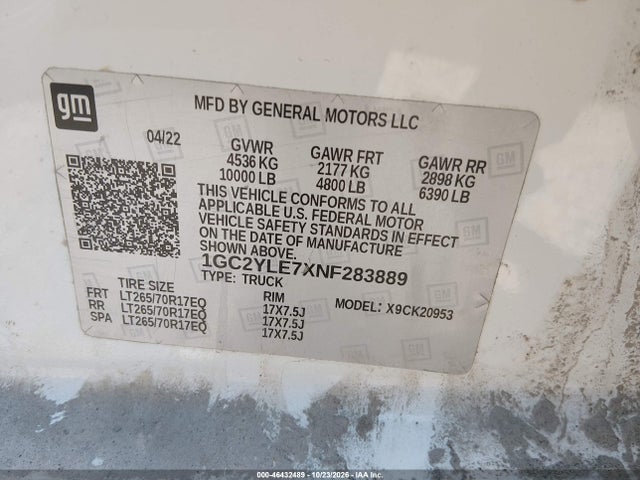 Продажа на аукционе авто 2022 Chevrolet Silverado 2500hd 4wd  Long Bed Wt, vin: 1GC2YLE7XNF283889, номер лота: 46432489