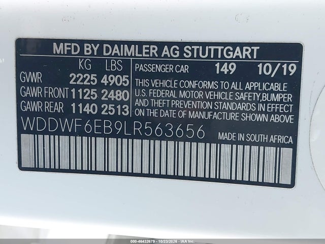 46432679 :رقم المزاد ، WDDWF6EB9LR563656 vin ، 2020 Mercedes-benz Amg C 43 4matic مزاد بيع