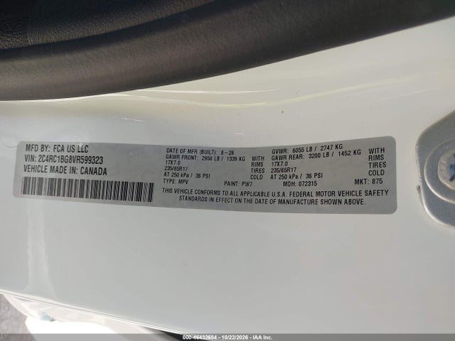 Продаж на аукціоні авто 2027 Chrysler Pacifica, vin: 2C4RC1BG8VR599323, номер лоту: 46432684