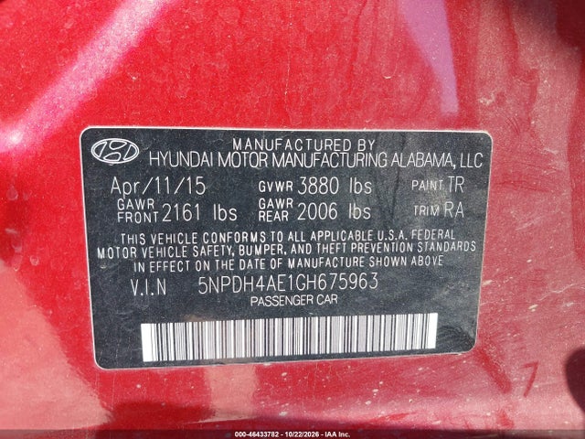 Aukcja sprzedaży 2016 Hyundai Elantra Se/sport/limited, vin: 5NPDH4AE1GH675963, numer aukcji: 46433782