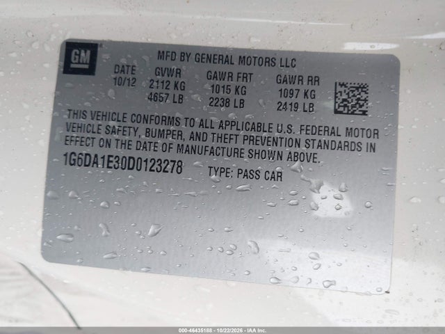 Aukcja sprzedaży 2013 Cadillac Cts, vin: 1G6DA1E30D0123278, numer aukcji: 46435188