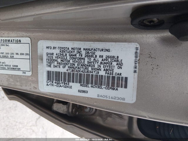 46437638 :رقم المزاد ، 4T1BE32K42U634719 vin ، 2002 Toyota Camry Le مزاد بيع