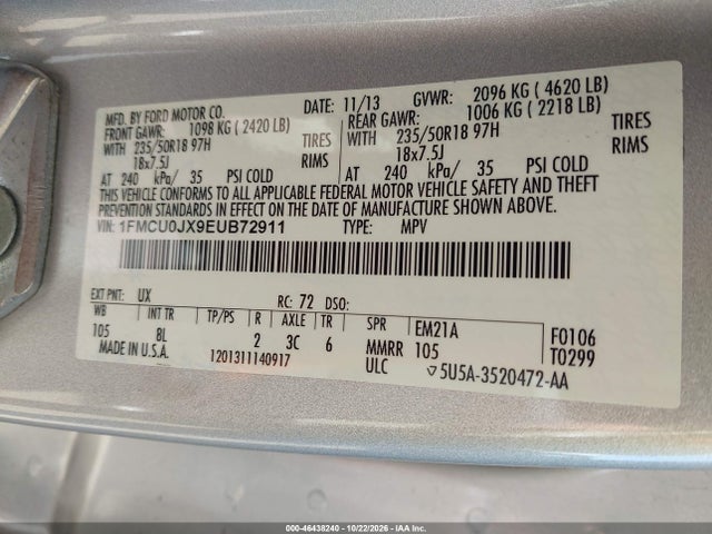 Aukcja sprzedaży 2014 Ford Escape Titanium, vin: 1FMCU0JX9EUB72911, numer aukcji: 46438240
