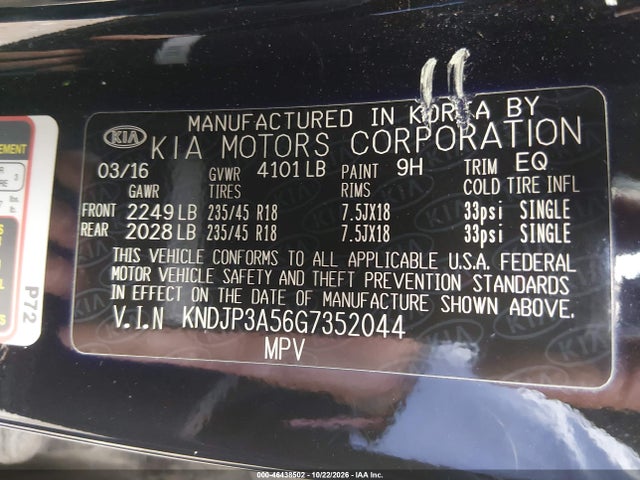 KIA SOUL + 2016 KNDJP3A56G7352044 Image 9