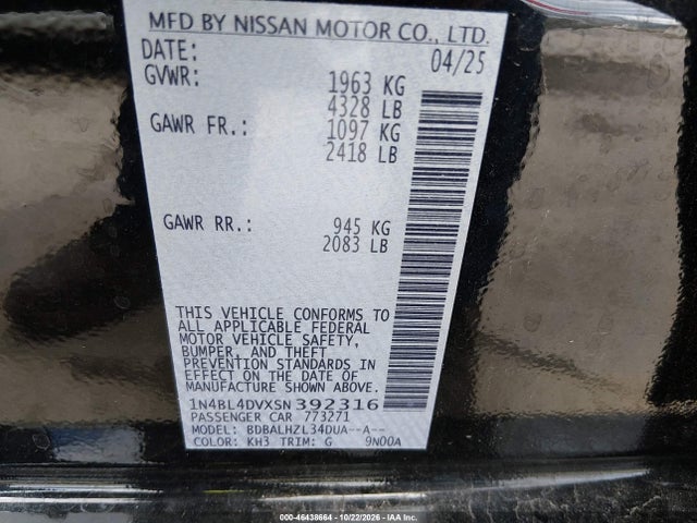 1N4BL4DVXSN392316 Nissan Altima Sv Fwd