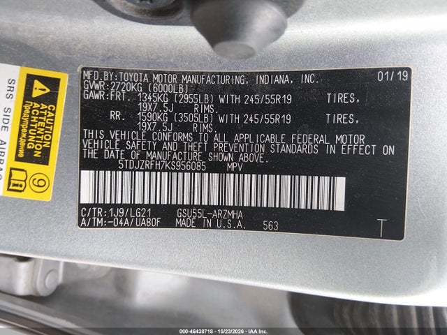 Toyota Highlander Se 2019 5TDJZRFH7KS956085 Image 9