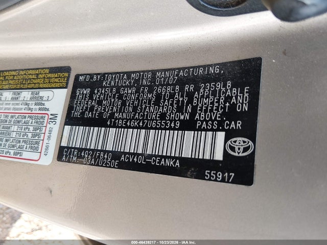 46439217 :رقم المزاد ، 4T1BE46K47U655349 vin ، 2007 Toyota Camry Le مزاد بيع