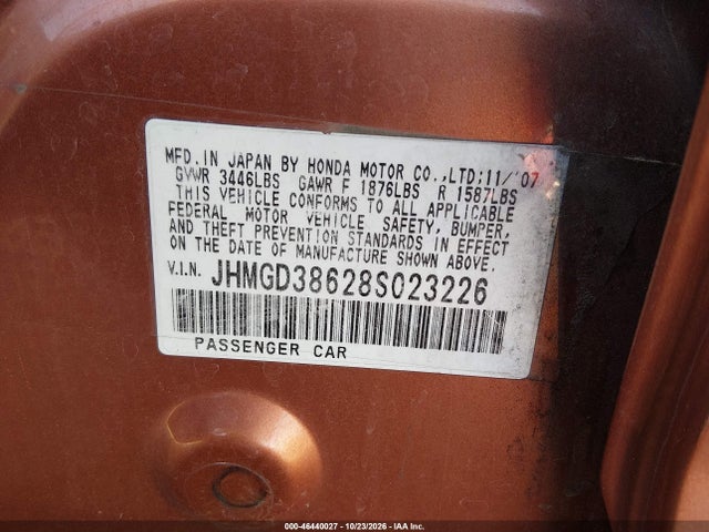 Продаж на аукціоні авто 2008 Honda Fit Sport, vin: JHMGD38628S023226, номер лоту: 46440027