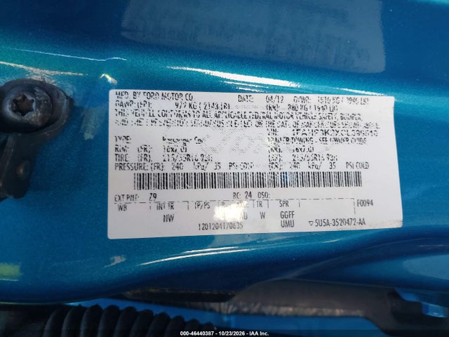 2012 Ford Focus Se მანქანა იყიდება აუქციონზე, vin: 1FAHP3K2XCL399510, აუქციონის ნომერი: 46440387
