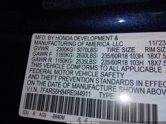 46440505 :رقم المزاد ، 7FARS6H84RE044911 vin ، 2024 Honda Cr-v Hybrid Sport-l مزاد بيع