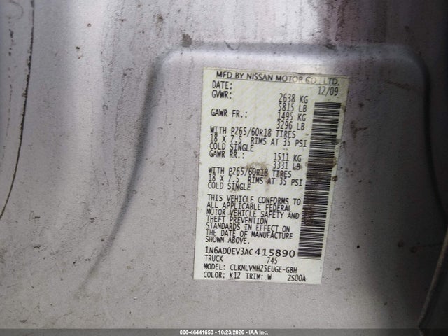 Aukcja sprzedaży 2010 Nissan Frontier Le, vin: 1N6AD0EV3AC415890, numer aukcji: 46441653
