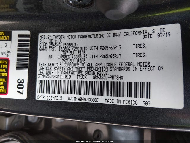 3TMAZ5CNXKM111010 Toyota Tacoma Trd Sport