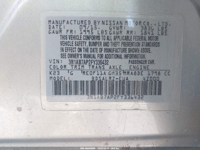 Nissan SENTRA SR 2015 3N1AB7AP2FY336432 Image 9
