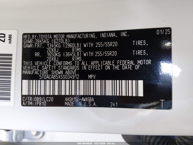 5TDACAB5XSS034912 Toyota Grand Highlander Hybrid Limited