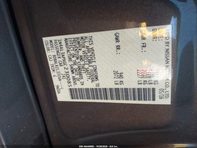 Nissan Altima 2.5 Sl 2016 1N4AL3APXGC230085 Image 9