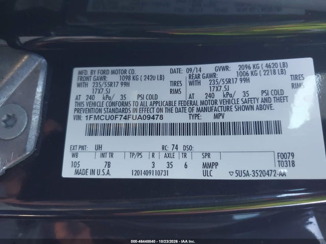 Ford ESCAPE S 2015 1FMCU0F74FUA09478 Image 9