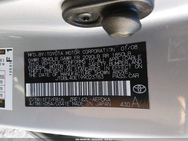 Aukcja sprzedaży 2009 Toyota Corolla Le, vin: JTDBL40E199023783, numer aukcji: 46449129
