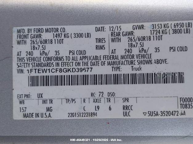 Ford F-150 Xlt 2016 1FTEW1CF8GKD39677 Image 9