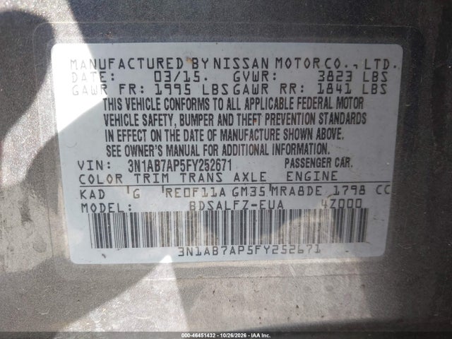 3N1AB7AP5FY252671 Nissan Sentra Fe+ S/s/sl/sr/sv