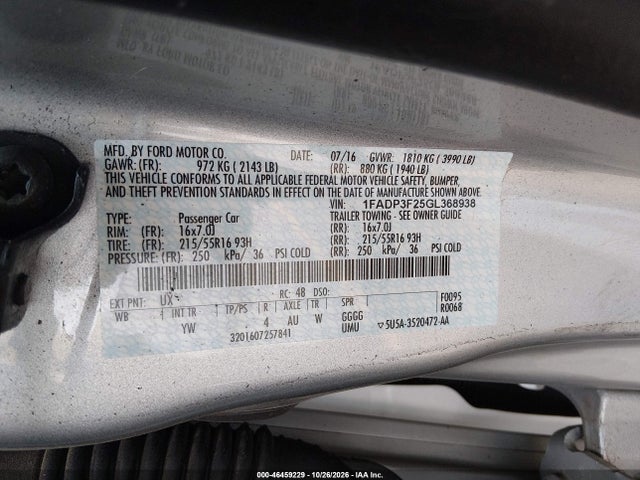 Ford FOCUS SE 2016 1FADP3F25GL368938 Image 9