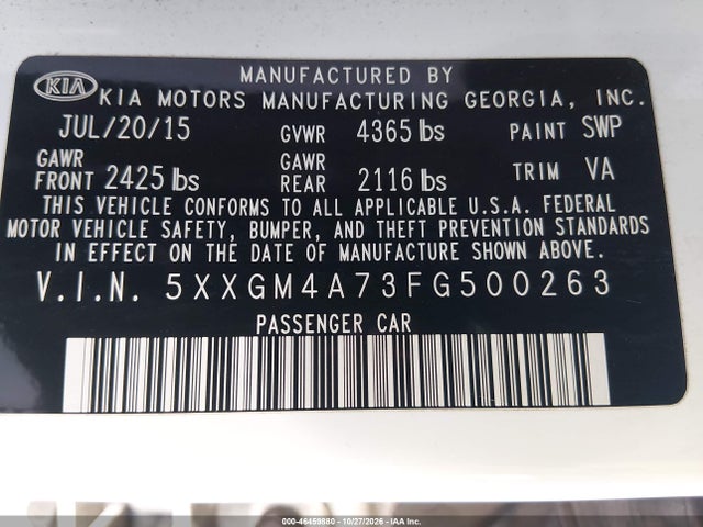 KIA Optima Lx 2015 5XXGM4A73FG500263 Image 9