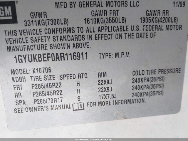 Aukcja sprzedaży 2010 Cadillac Escalade Luxury, vin: 1GYUKBEF0AR116911, numer aukcji: 46461847