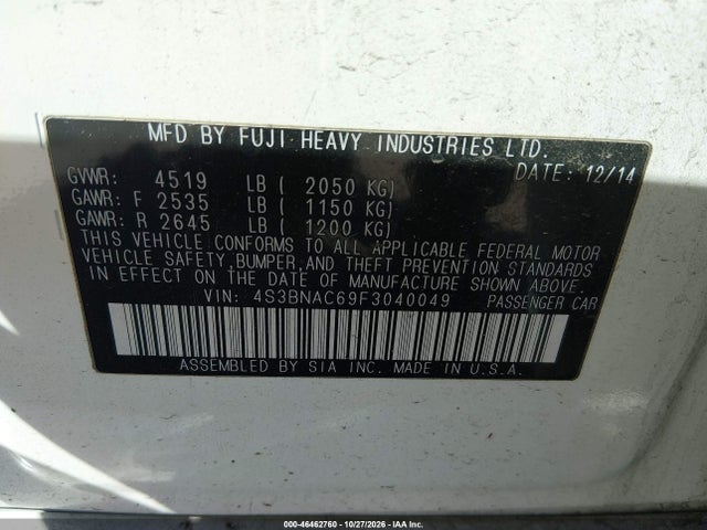 Subaru Legacy 2.5i Premium 2015 4S3BNAC69F3040049 Image 9