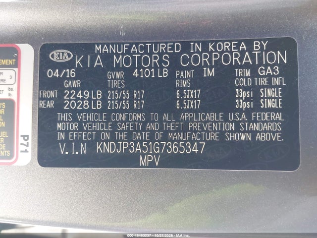 KIA SOUL + 2016 KNDJP3A51G7365347 Image 9