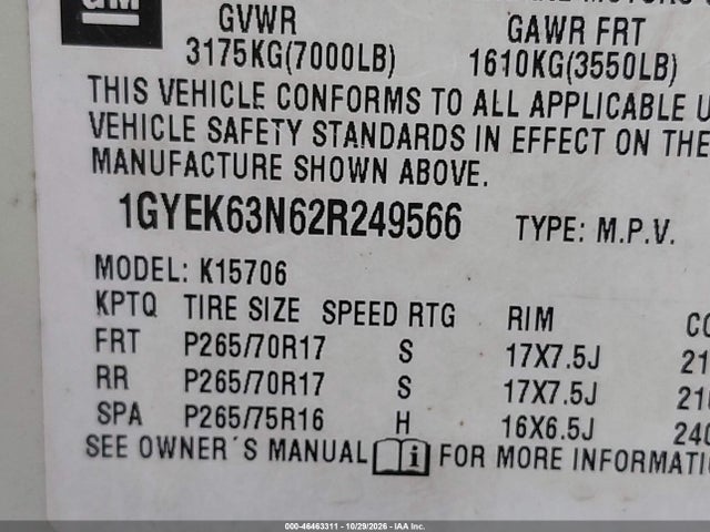 Aukcja sprzedaży 2002 Cadillac Escalade Standard, vin: 1GYEK63N62R249566, numer aukcji: 46463311
