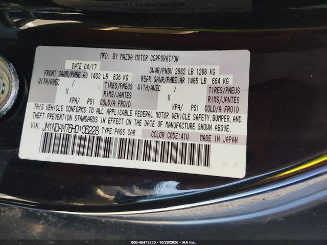 2017 Mazda Mx-5 Miata Rf Grand Touring მანქანა იყიდება აუქციონზე, vin: JM1NDAM76H0106228, აუქციონის ნომერი: 46473350