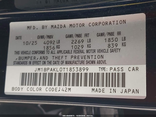 Продажа на аукционе авто 2026 Mazda Mazda3 2.5 S Select Sport, vin: JM1BPAKL0T1853899, номер лота: 46480670