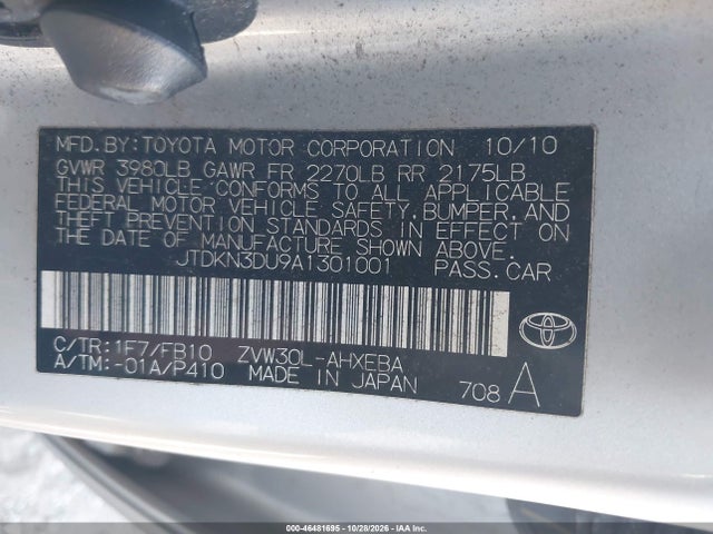 Auction sale of the 2010 Toyota Prius Ii, vin: JTDKN3DU9A1301001, lot number: 46481695