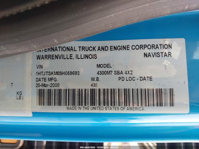 46481989 :رقم المزاد ، 1HTJTSKM89H059693 vin ، 2009 International 4000 4300 مزاد بيع
