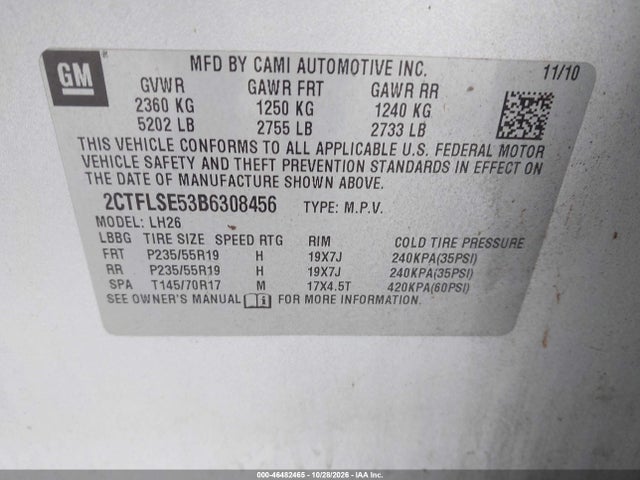 Продажа на аукционе авто 2011 Gmc Terrain Sle-2, vin: 2CTFLSE53B6308456, номер лота: 46482465