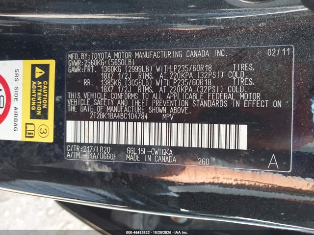 Aukcja sprzedaży 2011 Lexus Rx 350, vin: 2T2BK1BA4BC104784, numer aukcji: 46482622