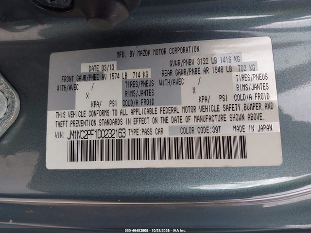 Aukcja sprzedaży 2013 Mazda Mx-5 Miata Grand Touring, vin: JM1NC2PF1D0232163, numer aukcji: 46483005